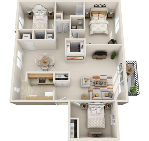 Floor plan for 3 beds, 1.5 baths, 1215 sqft